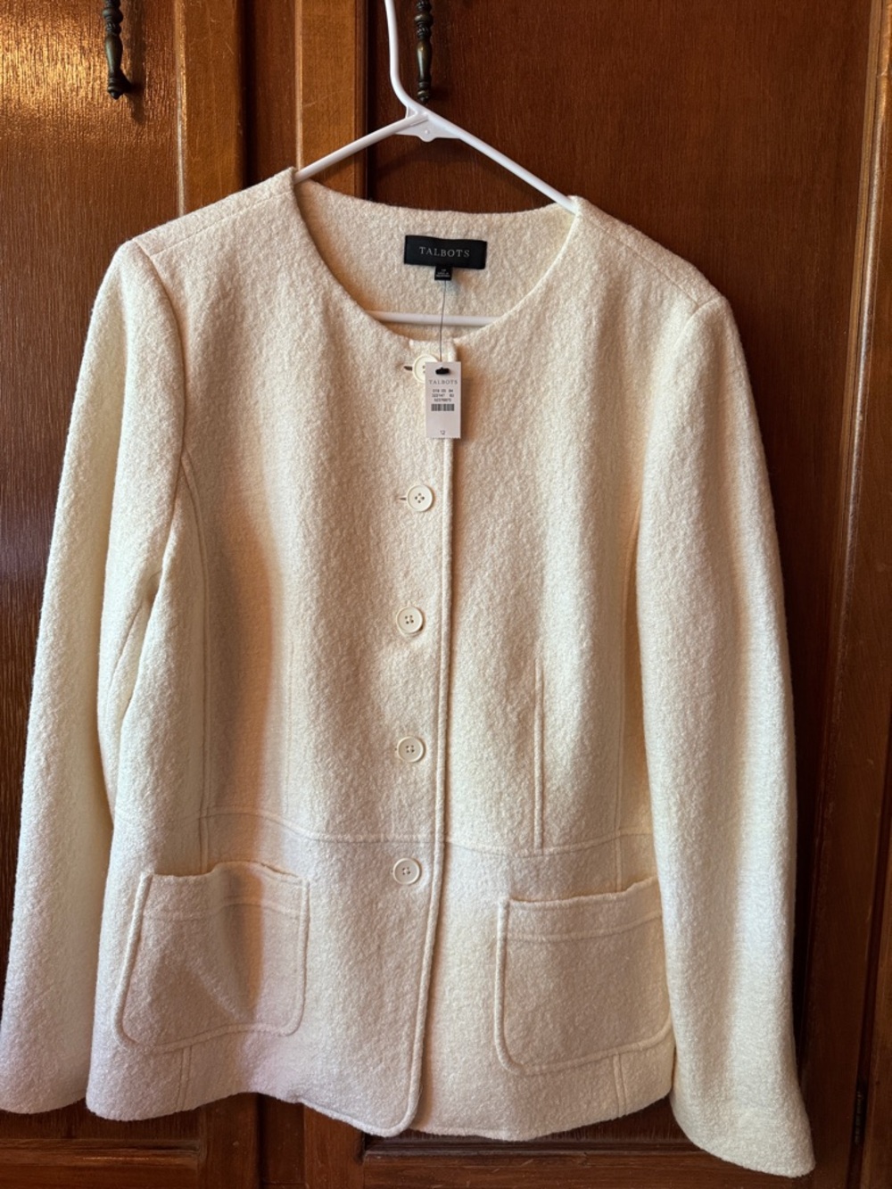Talbots Cream Button-Front Round-Neck Jacket